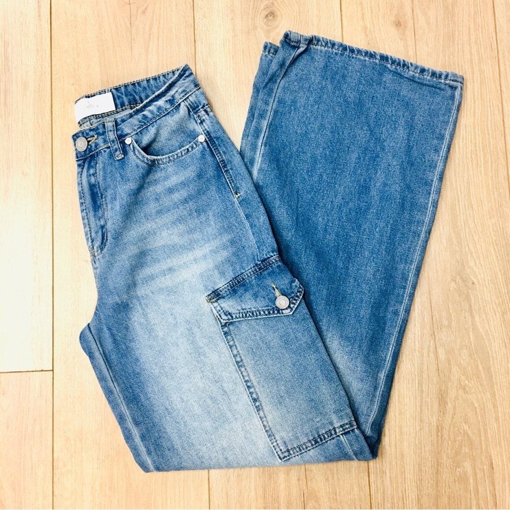 Indigo Rein carpenter wide leg new denim jeans faded blue stretch 3 - 26 waist